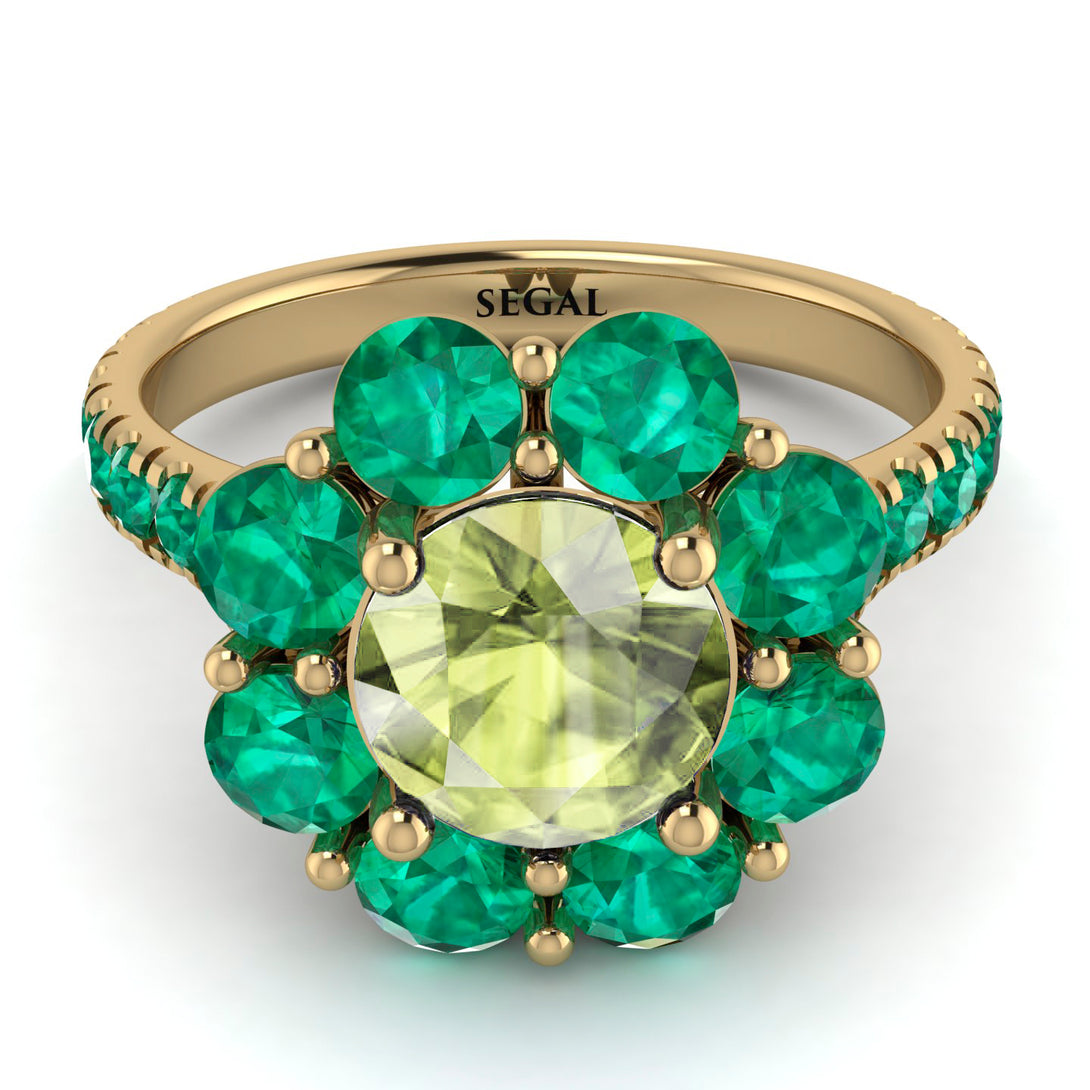 Glamorous Peridot Halo Engagement Ring - Amaya No. 704