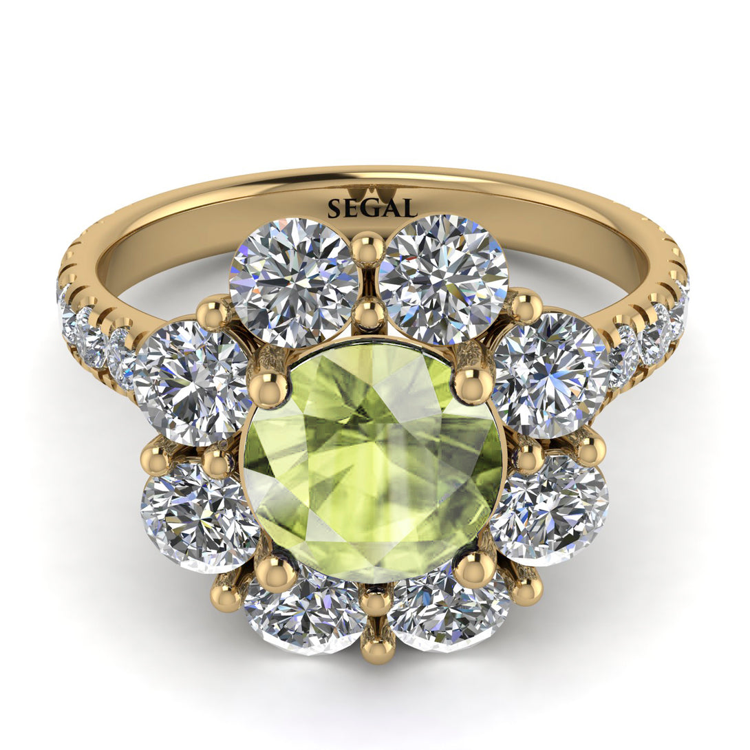 Glamorous Peridot Halo Engagement Ring - Amaya No. 701