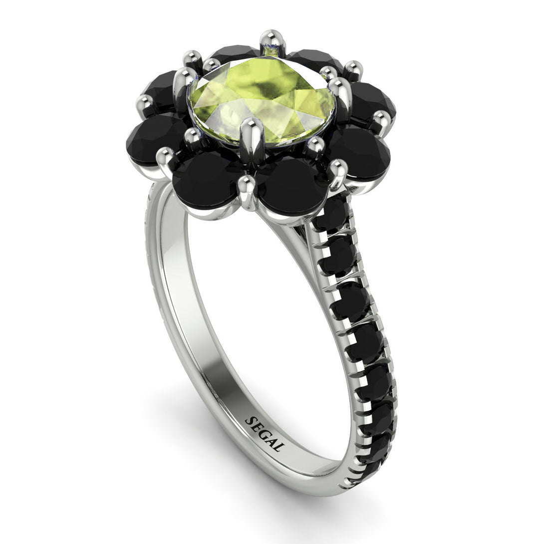 Glamorous Peridot Halo Engagement Ring - Amaya No. 709