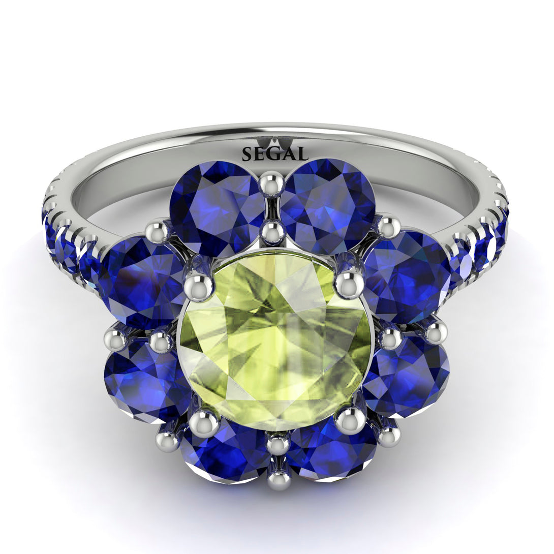 Glamorous Peridot Halo Engagement Ring - Amaya No. 715
