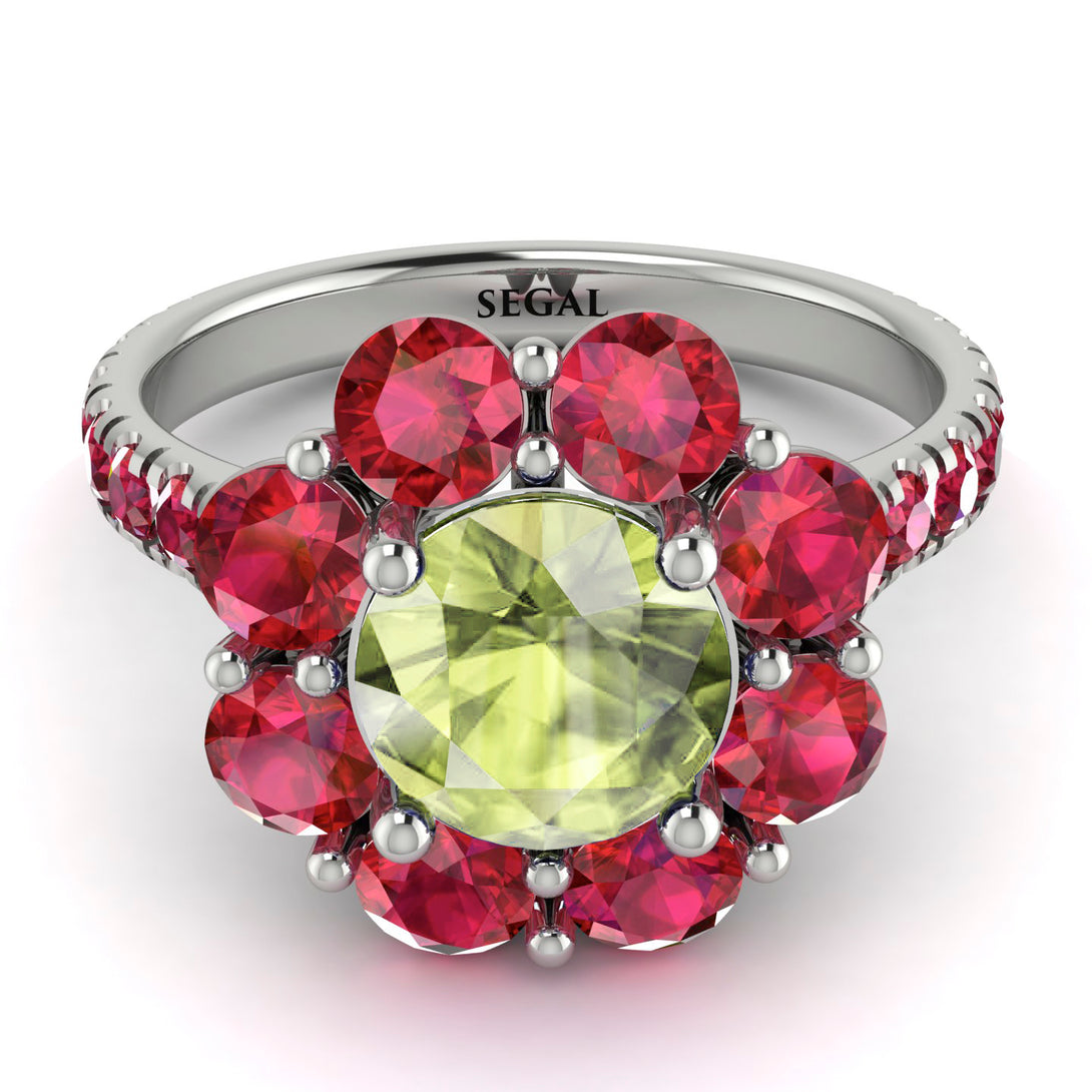 Glamorous Peridot Halo Engagement Ring - Amaya No. 712