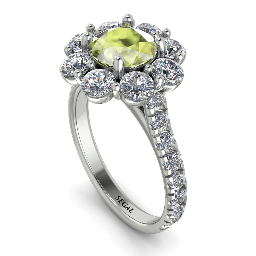 Glamorous Peridot Halo Engagement Ring - Amaya No. 703