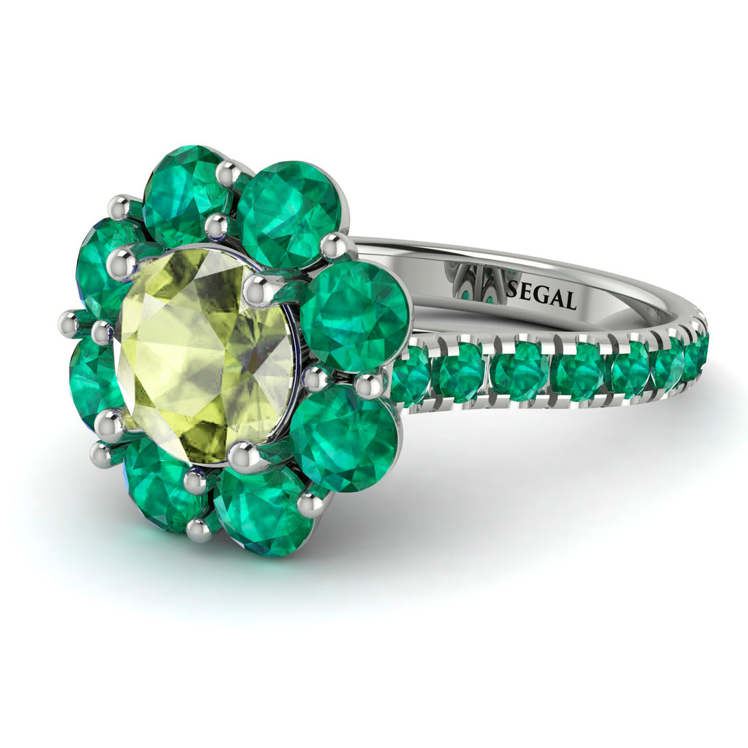 Glamorous Peridot Halo Engagement Ring - Amaya No. 706