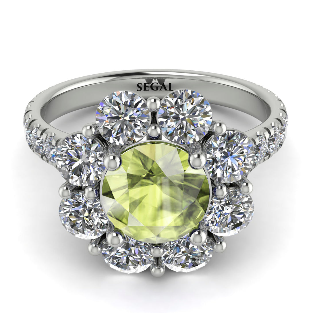 Glamorous Peridot Halo Engagement Ring - Amaya No. 703
