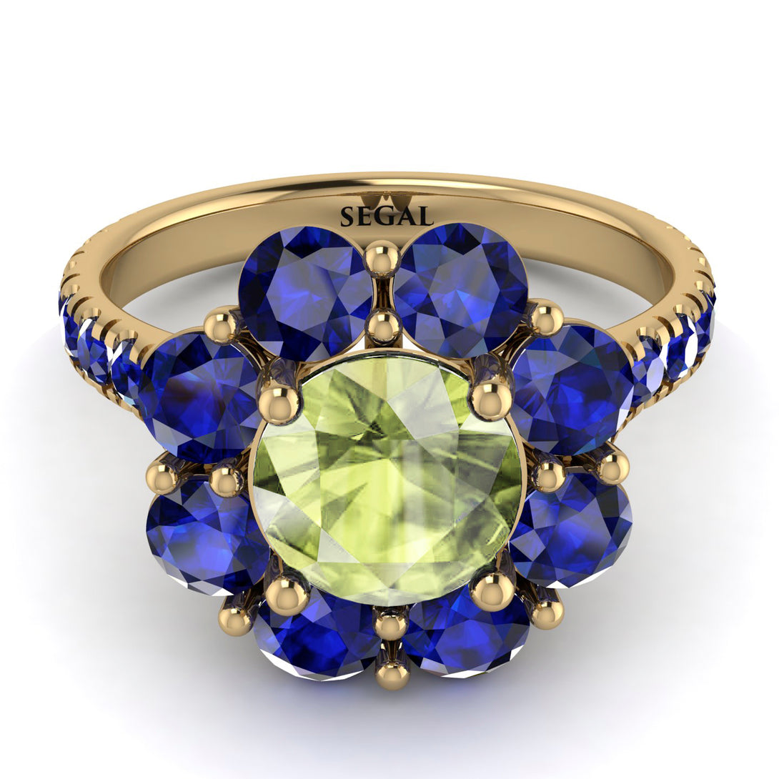 Glamorous Peridot Halo Engagement Ring - Amaya No. 713