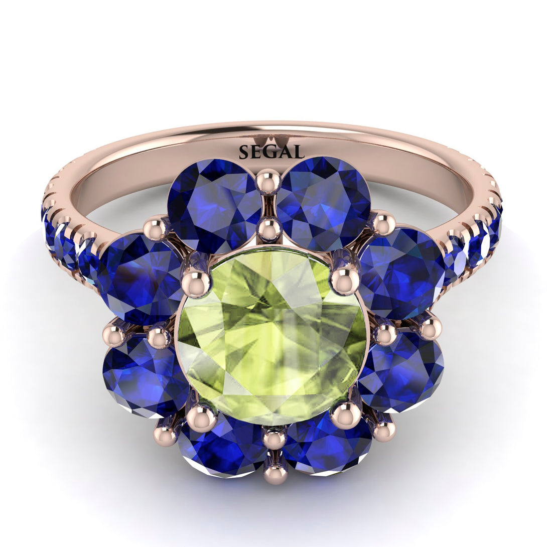 Glamorous Peridot Halo Engagement Ring - Amaya No. 714