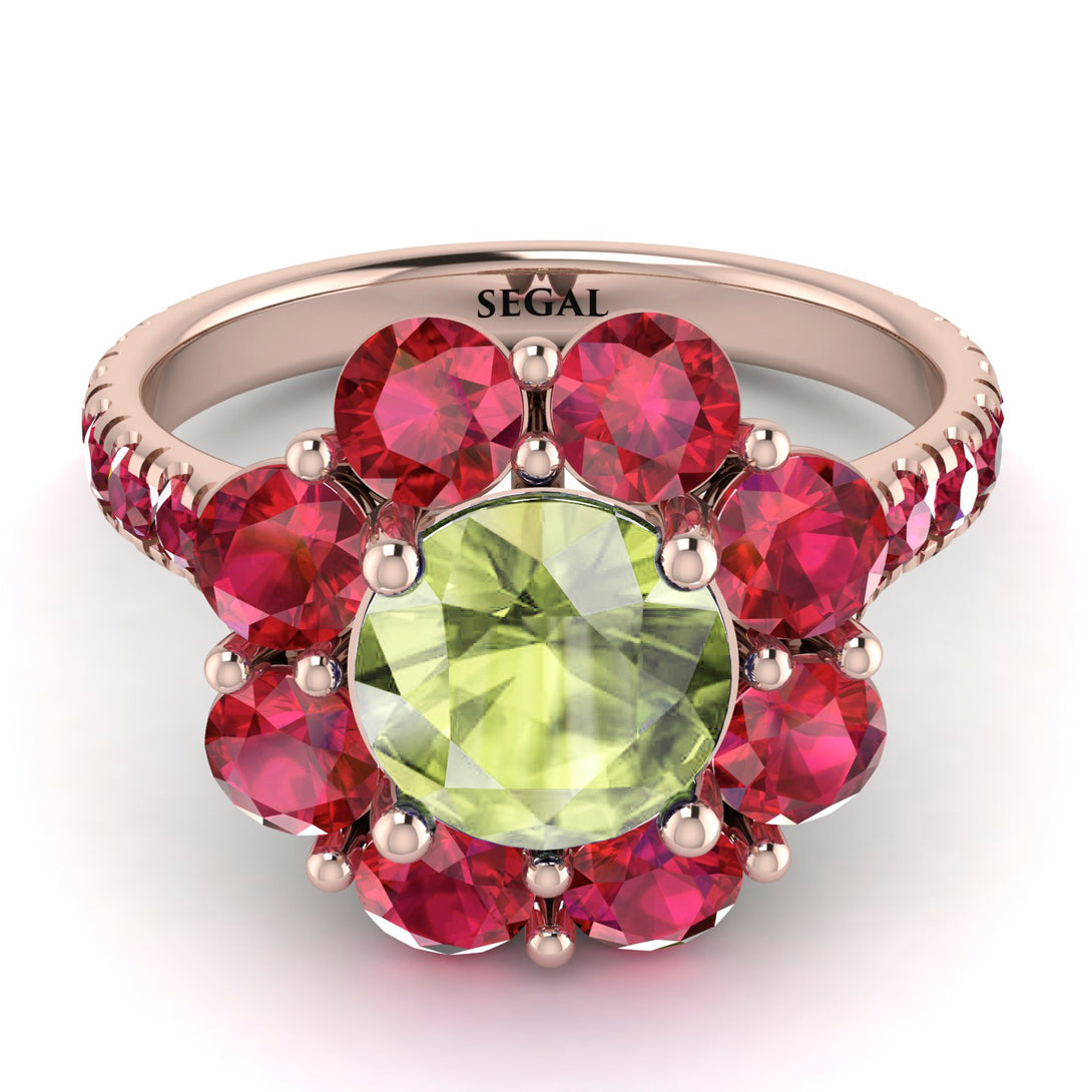 Glamorous Peridot Halo Engagement Ring - Amaya No. 711