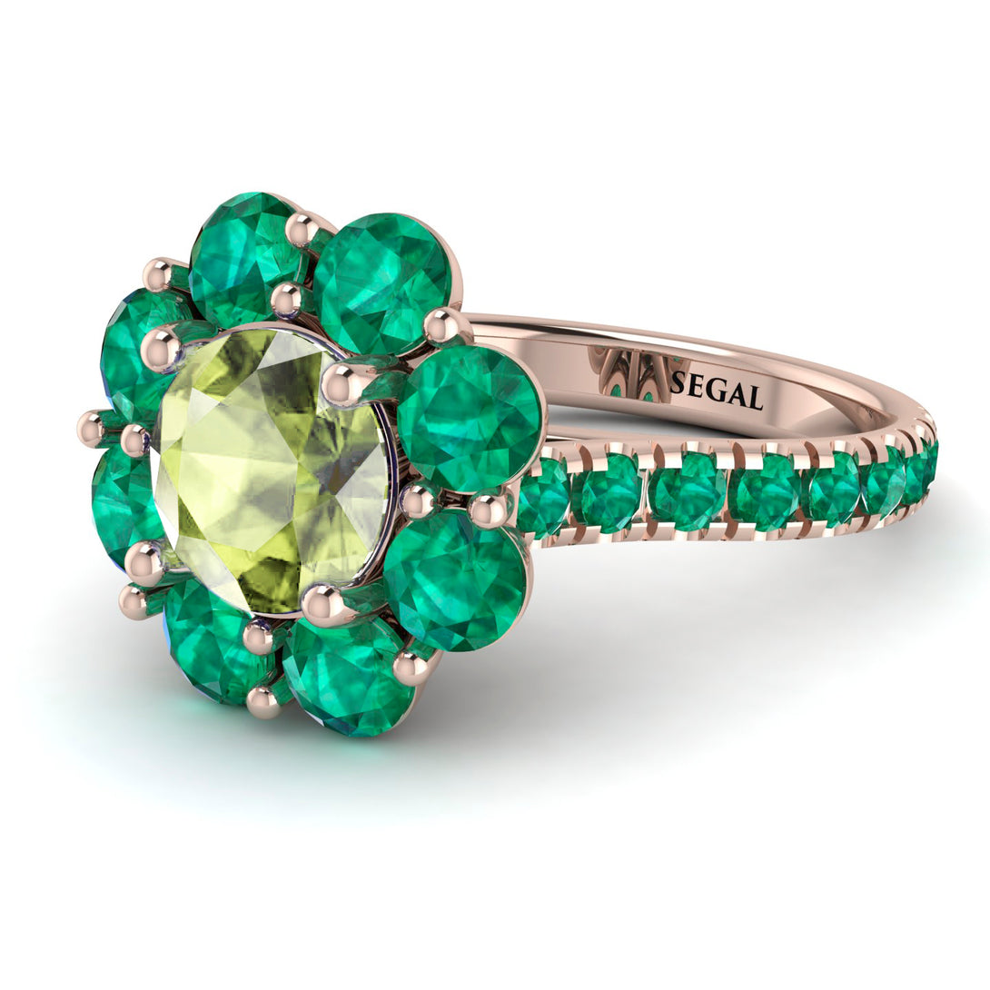 Glamorous Peridot Halo Engagement Ring - Amaya No. 705