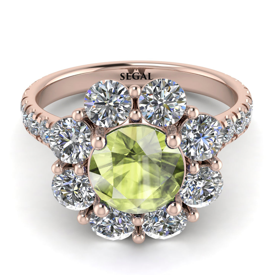 Glamorous Peridot Halo Engagement Ring - Amaya No. 702