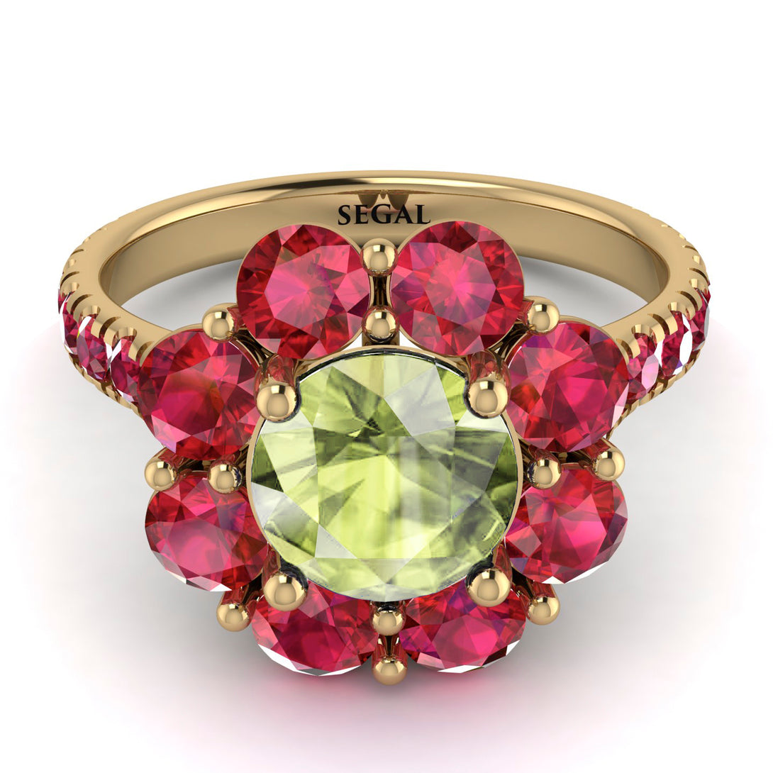 Glamorous Peridot Halo Engagement Ring - Amaya No. 710