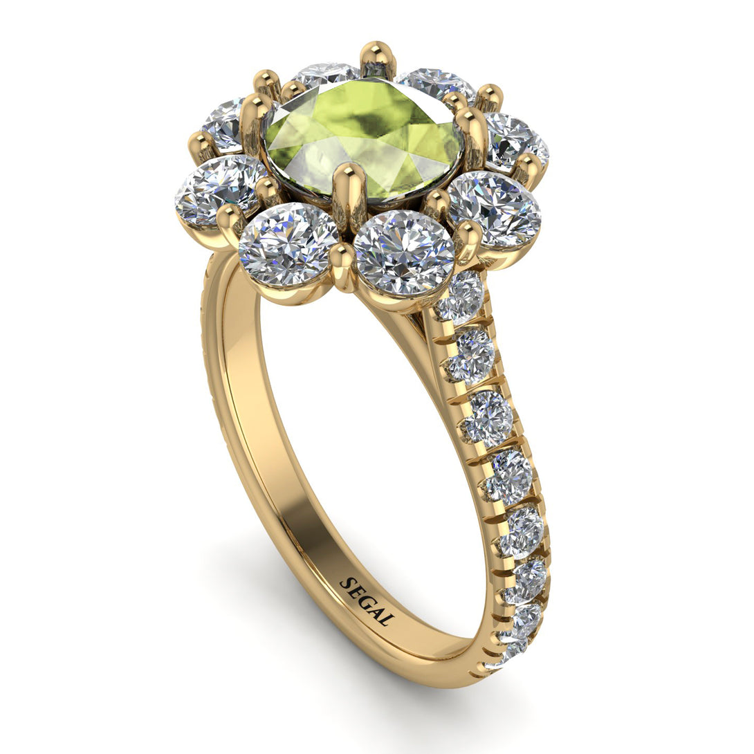 Glamorous Peridot Halo Engagement Ring - Amaya No. 701