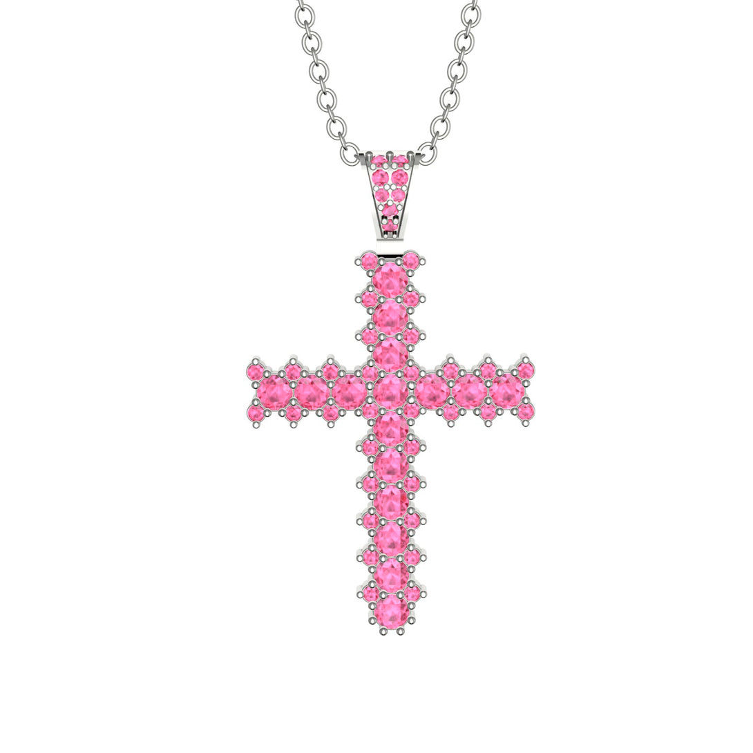 Glamorous Pink Moissanite Cross Pendant - Raymond No. 803