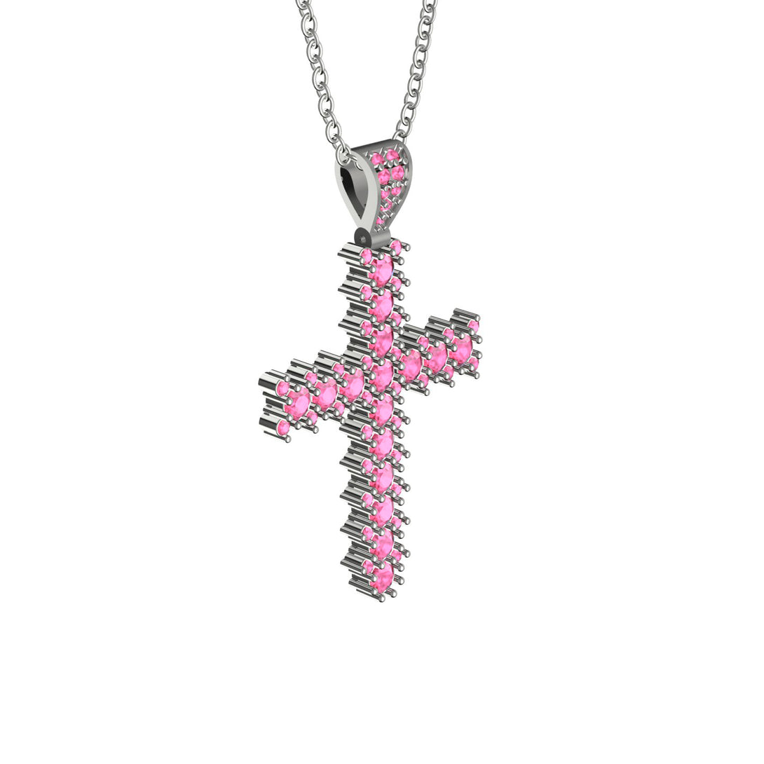 Glamorous Pink Moissanite Cross Pendant - Raymond No. 803
