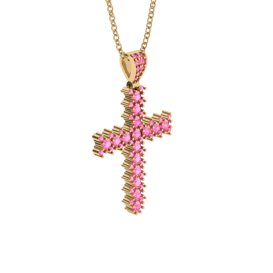 Glamorous Pink Moissanite Cross Pendant - Raymond No. 801