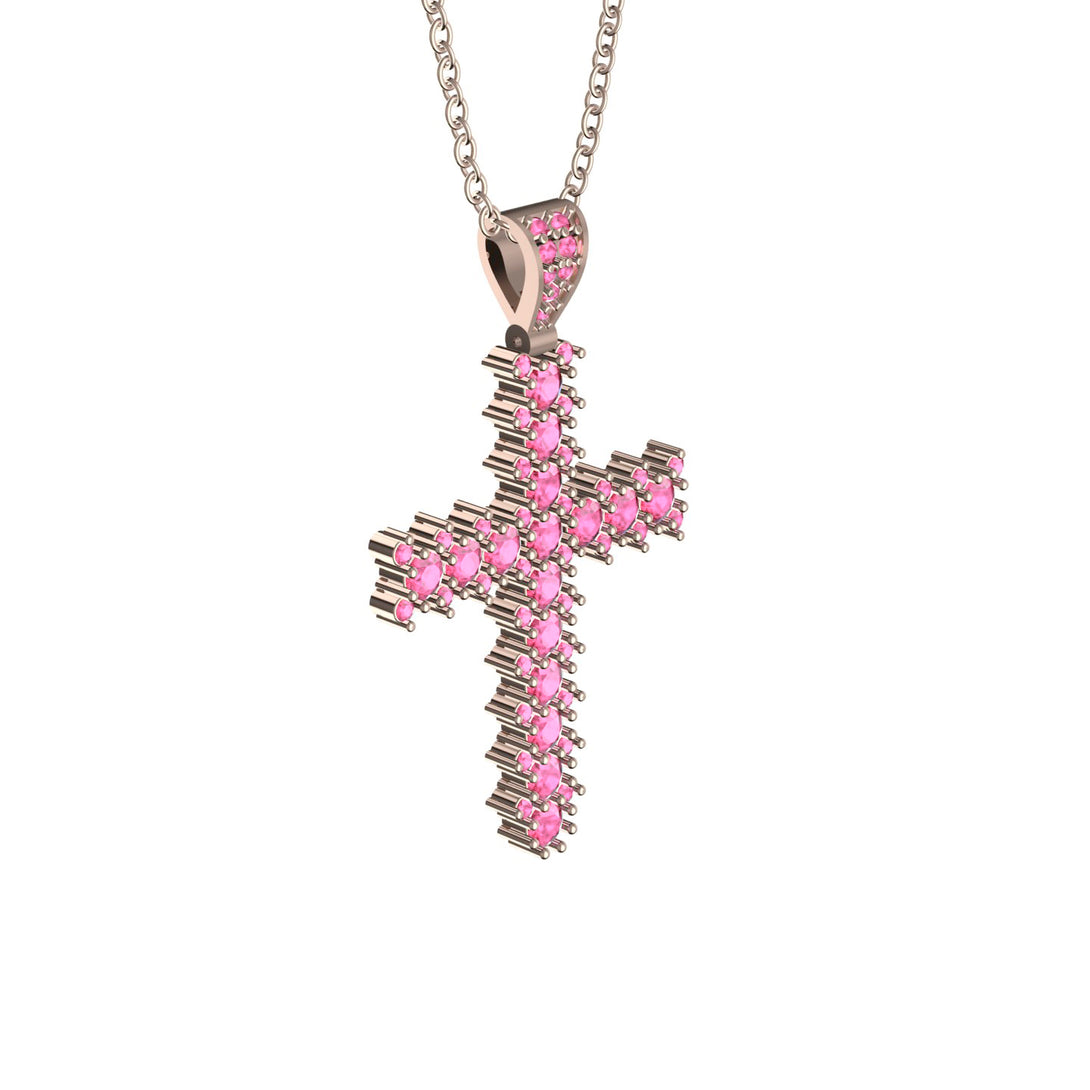 Glamorous Pink Moissanite Cross Pendant - Raymond No. 802