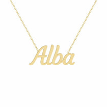 Alba name necklace in solid 14K Yellow Gold, handmade in Los Angeles