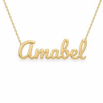 Amabel name necklace in solid 14K Yellow Gold, handmade in Los Angeles