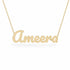 Ameera name necklace in solid 14K Yellow Gold, handmade in Los Angeles