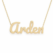Arden name necklace in solid 14K Yellow Gold, handmade in Los Angeles