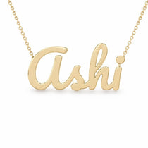 Ashi name necklace in solid 14K Yellow Gold, handmade in Los Angeles