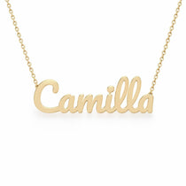 Camilla name necklace in solid 14K Yellow Gold, handmade in Los Angeles