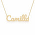 Camilla name necklace in solid 14K Yellow Gold, handmade in Los Angeles