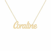 Coraline name necklace in solid 14K Yellow Gold, handmade in Los Angeles