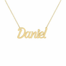 Daniel name necklace in solid 14K Yellow Gold, handmade in Los Angeles