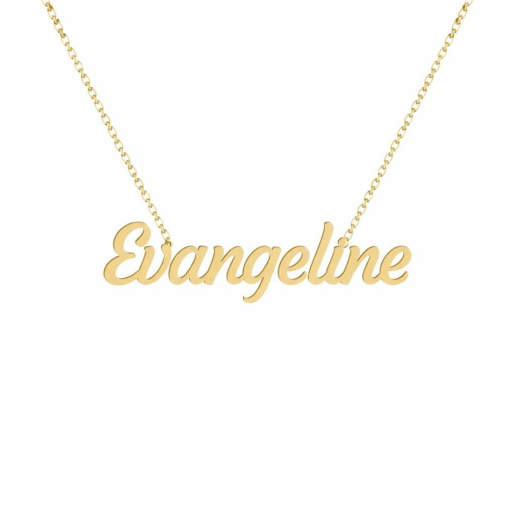 Gold Name Necklace – Evangeline | 14K Solid Gold