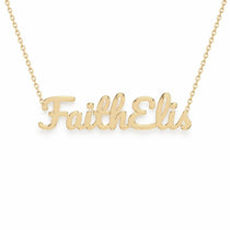 FaithElis name necklace in solid 14K Yellow Gold, handmade in Los Angeles