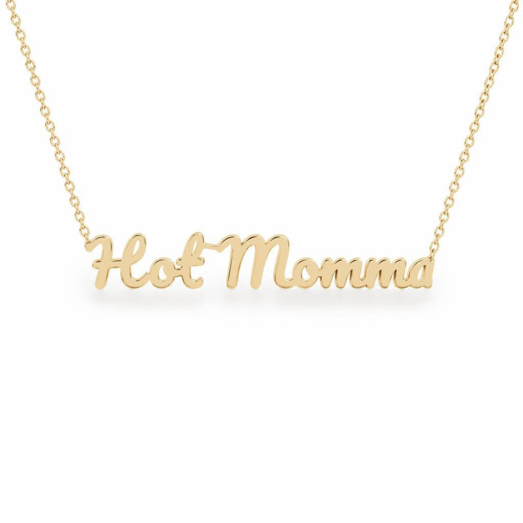 Gold Name Necklace – Hot Momma | 14K Solid Gold