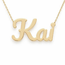 Kai name necklace in solid 14K Yellow Gold, handmade in Los Angeles