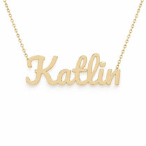Katlin name necklace in solid 14K Yellow Gold, handmade in Los Angeles