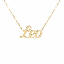 Leo name necklace in solid 14K Yellow Gold, handmade in Los Angeles