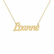 Loanne name necklace in solid 14K Yellow Gold, handmade in Los Angeles