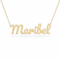 Maribel name necklace in solid 14K Yellow Gold, handmade in Los Angeles