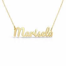 Marisela name necklace in solid 14K Yellow Gold, handmade in Los Angeles