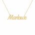 Marlowe name necklace in solid 14K Yellow Gold, handmade in Los Angeles