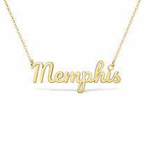 Memphis name necklace in solid 14K Yellow Gold, handmade in Los Angeles