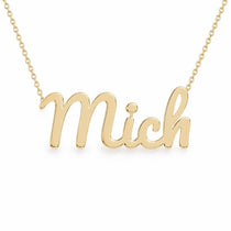 Mich name necklace in solid 14K Yellow Gold, handmade in Los Angeles