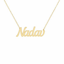 Nadav name necklace in solid 14K Yellow Gold, handmade in Los Angeles