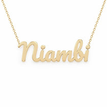 Niambi name necklace in solid 14K Yellow Gold, handmade in Los Angeles