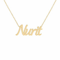 Nurit name necklace in solid 14K Yellow Gold, handmade in Los Angeles