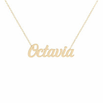 Octavia name necklace in solid 14K Yellow Gold, handmade in Los Angeles