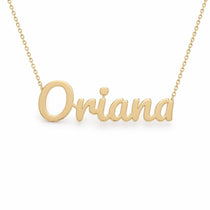 Oriana name necklace in solid 14K Yellow Gold, handmade in Los Angeles