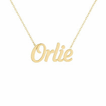 Orlie name necklace in solid 14K Yellow Gold, handmade in Los Angeles