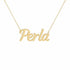 Perla name necklace in solid 14K Yellow Gold, handmade in Los Angeles