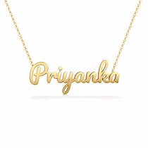 Priyanka name necklace in solid 14K Yellow Gold, handmade in Los Angeles