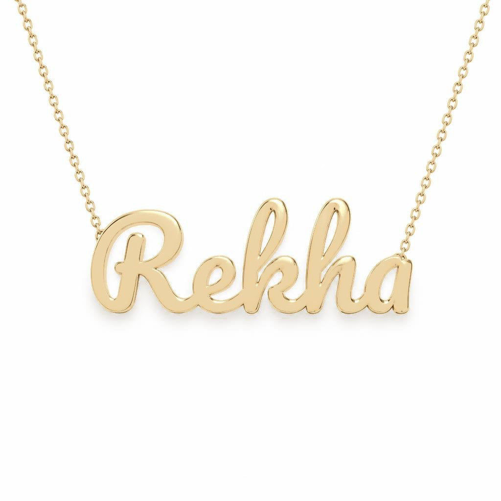 Gold Name Necklace – Rekha | 14K Solid Gold