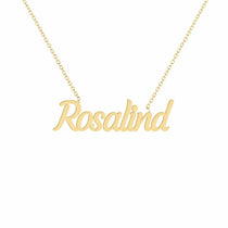 Rosalind name necklace in solid 14K Yellow Gold, handmade in Los Angeles